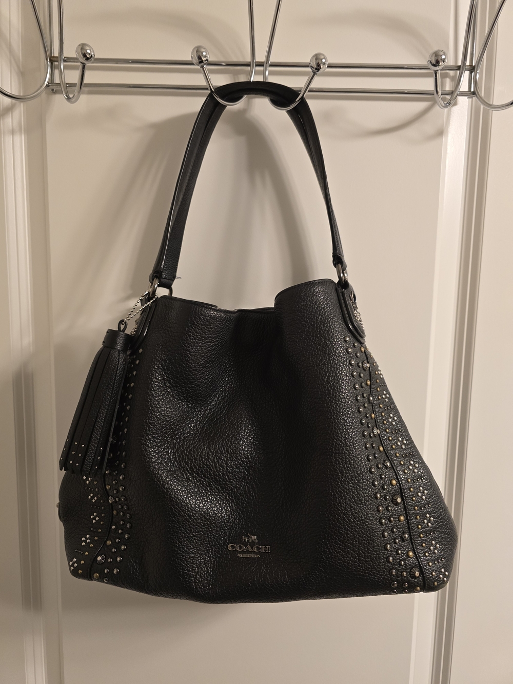 Coach Bandana Rivets Edie 31 Black Leather Studded Hobo